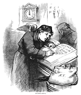 NAST: NEW YEAR, 1878. The Newest Arrival. New Years engraving by Thomas Nast, 1878 NAST: NEW YEAR, 1878. The Newest Arrival. New Years engraving by Thomas Nast, 1878