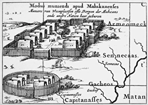 NATIVE AMERICANS: VILLAGE, 1650s. A Minisink village, the typical village surrounding NATIVE AMERICANS: VILLAGE, 1650s. A Minisink village, the typical village surrounding