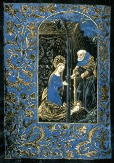 THE NATIVITY. Illumination from a Flemish Book of Hours, late 15th century