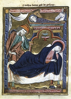 THE NATIVITY. Illumination from a French Book of Hours, c1230 THE NATIVITY. Illumination from a French Book of Hours, c1230