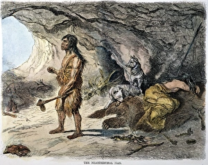 NEANDERTHAL MAN. A late 19th century depiction of Neanderthal man (Homo neanderthalensis NEANDERTHAL MAN. A late 19th century depiction of Neanderthal man (Homo neanderthalensis
