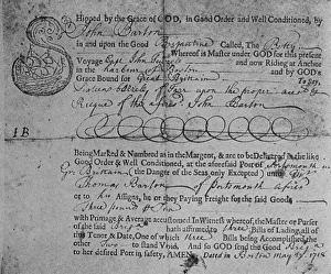 NEW ENGLAND: SHIPPING BILL. Shipping bill from Boston, 1718 NEW ENGLAND: SHIPPING BILL. Shipping bill from Boston, 1718
