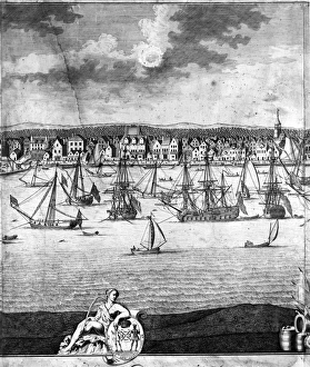 NEW YORK CITY, 1717. A view of New York City. Detail of a engraving by William Burgis NEW YORK CITY, 1717. A view of New York City. Detail of a engraving by William Burgis