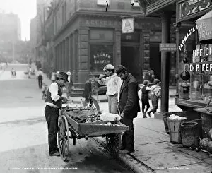 Immigrant Gallery: NEW YORK: MULBERRY BEND. A clam seller on Mulberry Bend in New York City. Photograph