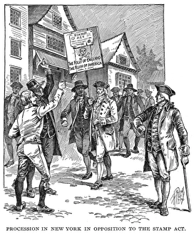 NEW YORK: STAMP ACT, 1765. A procession in New York, 1765, in opposition to the Stamp Act: wood engraving, American NEW YORK: STAMP ACT, 1765. A procession in New York, 1765, in opposition to the Stamp Act: wood engraving, American