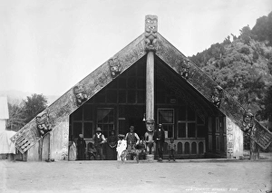 NEW ZEALAND, c1920. A Maori meeting house in Koroniti, New Zealand. Photograph, c1920 NEW ZEALAND, c1920. A Maori meeting house in Koroniti, New Zealand. Photograph, c1920
