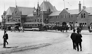 NEW ZEALAND, c1920. A tram station in Christchurch, New Zealand. Photograph, c1920 NEW ZEALAND, c1920. A tram station in Christchurch, New Zealand. Photograph, c1920