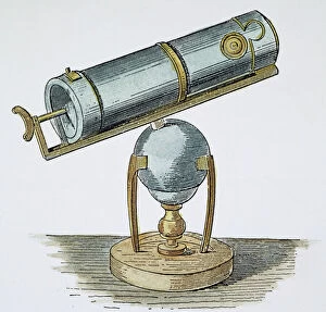 NEWTON'S TELESCOPE, c1670. Isaac Newtons reflecting telescope, c1670: line engraving, 19th century