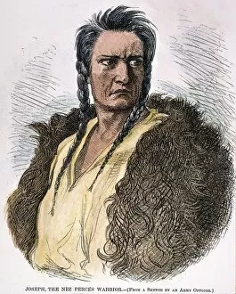Nez Perce Gallery: NEZ PERCE CHIEF JOSEPH (1840?-1904). Wood engraving from an American newspaper of 1877