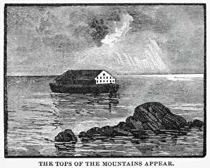 NOAH'S ARK. The tops of the mountains appear. Wood engraving, 19th century NOAH'S ARK. The tops of the mountains appear. Wood engraving, 19th century