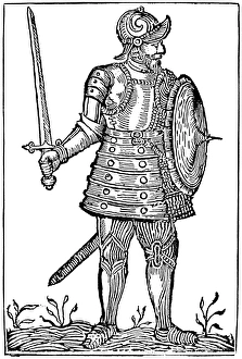 NORSE WARRIOR, 9th CENTURY. Woodcut, 16th century NORSE WARRIOR, 9th CENTURY. Woodcut, 16th century