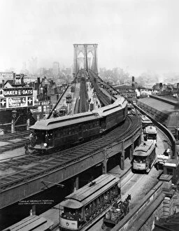 Images Dated 25th March 2011: NY: BROOKLYN BRIDGE, 1898. Curve at the Brooklyn terminal of the bridge, 1898