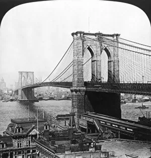 NY: BROOKLYN BRIDGE, 1901. View of the Brooklyn Bridge: from a stereograph, 1901