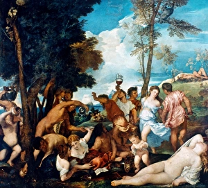 <b class=qtipBold><figcaption>Oil on canvas, 1523-26, by Titian</figcaption></b><br>BACCHANAL OF THE ANDRIANS. Oil on canvas, 1523-26, by Titian.<br><em>© none</em> Oil on canvas, 1523-26, by Titian