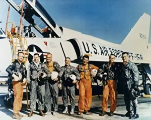 The original seven astronauts of the Mercury Program. Left the right: Scott Carpenter, Gordon Cooper, John Glenn