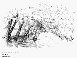 OXFORD: RIVER CHERWELL. A summer afternoon on the Cherwell. Drawing, c1890 OXFORD: RIVER CHERWELL. A summer afternoon on the Cherwell. Drawing, c1890