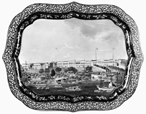 Painted fan depicting the foreign factories on the waterfront at Canton, China, c1825 Painted fan depicting the foreign factories on the waterfront at Canton, China, c1825