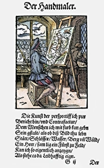 PAINTER, 1568. Woodcut, 1568, by Jost Amman PAINTER, 1568. Woodcut, 1568, by Jost Amman