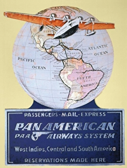 A Pan American Airways display card from 1934 featuring a Sikorsky S-42 airplane A Pan American Airways display card from 1934 featuring a Sikorsky S-42 airplane
