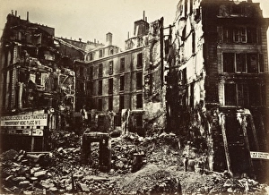 PARIS, 1872. Buildings on the Carrefour de la Croix-Rouge in Paris, France, damaged PARIS, 1872. Buildings on the Carrefour de la Croix-Rouge in Paris, France, damaged