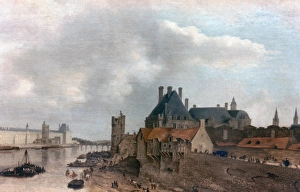 PARIS: PONT NEUF, 1637. View of Paris from Pont Neuf. Oil painting by Abraham de Verwer PARIS: PONT NEUF, 1637. View of Paris from Pont Neuf. Oil painting by Abraham de Verwer