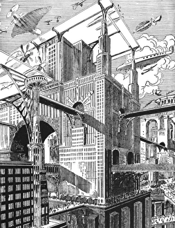 PAUL: CITY OF THE FUTURE. A city of the 21st century. Illustration, 1928, by Frank R PAUL: CITY OF THE FUTURE. A city of the 21st century. Illustration, 1928, by Frank R