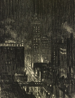 PENELL: KNICKERBOCKER. Hotel Knickerbocker, Night Scene. Joseph Pennell, charcoal on paper PENELL: KNICKERBOCKER. Hotel Knickerbocker, Night Scene. Joseph Pennell, charcoal on paper