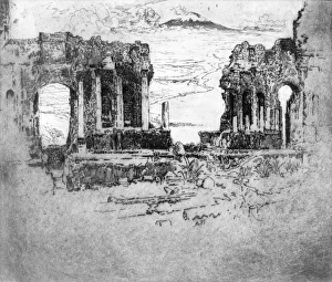 PENNELL: TAORMINA, 1913. Aetna from Taormina. Mount Etna, as viewed from ruins in Taormina PENNELL: TAORMINA, 1913. Aetna from Taormina. Mount Etna, as viewed from ruins in Taormina