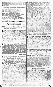 PENNSYLVANIA GAZETTE, c1730. Classified advertisements for soap, runaway servant reports PENNSYLVANIA GAZETTE, c1730. Classified advertisements for soap, runaway servant reports