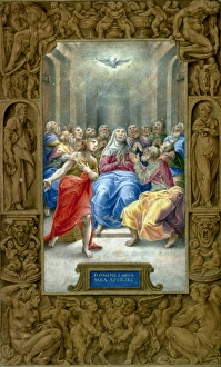 PENTECOST. Illumination from an Italian Book of Hours by Giulio Clovio, 1546 PENTECOST. Illumination from an Italian Book of Hours by Giulio Clovio, 1546
