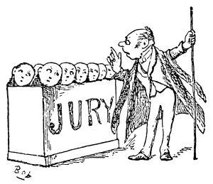 Prints of GILBERT and SULLIVAN: TRIAL. Trial by Jury. From bias free of every kind, this trial must be tried. Drawing by William Schwenck Gilbert from his Bab Ballads Poster Prints: Print of Gilbert and Sullivan's Trial by Jury