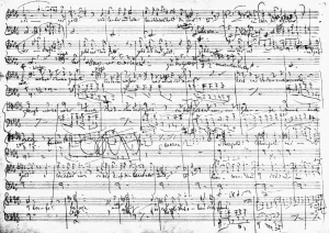 Print of Richard Wagner's Das Rheingold composition sketch, 1854