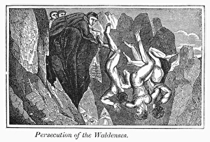 PERSECUTION OF WALDENSES. Persecution of the Waldenses. Wood engraving from an 1832 PERSECUTION OF WALDENSES. Persecution of the Waldenses. Wood engraving from an 1832