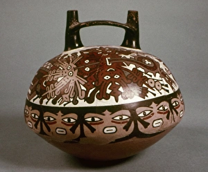 PERU: NAZCA JAR. Ceramic jar with two spouts, painted with a centipede motif, by PERU: NAZCA JAR. Ceramic jar with two spouts, painted with a centipede motif, by