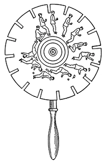 PHENAKISTOSCOPE. Model of a phenakistoscope, an early animation device (predecessor PHENAKISTOSCOPE. Model of a phenakistoscope, an early animation device (predecessor