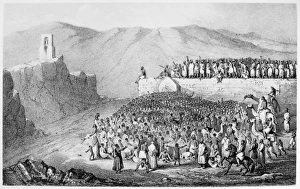 PILGRIMAGE TO MECCA. Stoning the Devil. Muslim pilgrims throwing pebbles at walls PILGRIMAGE TO MECCA. Stoning the Devil. Muslim pilgrims throwing pebbles at walls