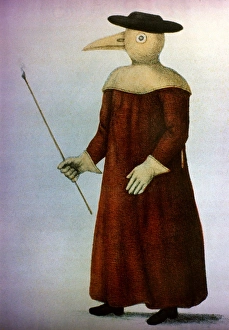PLAGUE COSTUME of a physician at Marseilles, France: color French engraving, 1720 PLAGUE COSTUME of a physician at Marseilles, France: color French engraving, 1720