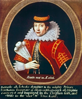 POCAHONTAS (c1595-1617). Native American Princess. Oil on canvas by an unknown English POCAHONTAS (c1595-1617). Native American Princess. Oil on canvas by an unknown English