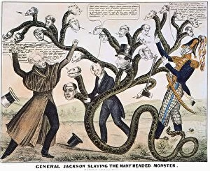 Bank Of The United States Gallery: President Andrew Jackson destroying the Bank of the United States. Lithograph cartoon, 1828
