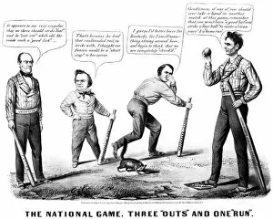 PRESIDENTIAL CAMPAIGN, 1860. A pro-Lincoln cartoon by Currier & Ives, 1860, showing Lincoln defeating Bell, Douglas