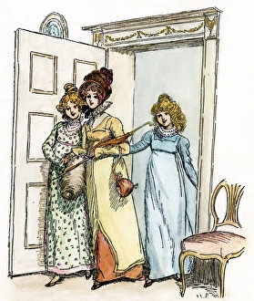 PRIDE & PREJUDICE, 1894. The Bennet sisters, Kitty and Lydia, along with Charlotte Lucas PRIDE & PREJUDICE, 1894. The Bennet sisters, Kitty and Lydia, along with Charlotte Lucas