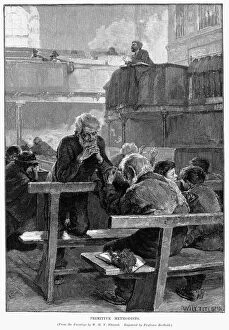 PRIMITIVE METHODISTS, 1888. Primitive Methodists at Prayer. Wood engraving after William Holt Yates Titcombs painting