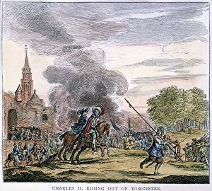 PRINCE CHARLES (later Charles II of England) rides out of the city of Worcester to fight PRINCE CHARLES (later Charles II of England) rides out of the city of Worcester to fight