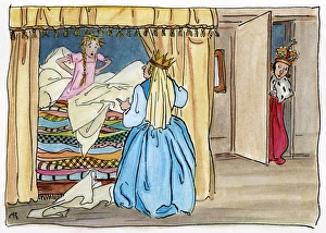 PRINCESS AND THE PEA. Drawing by Arthur Rackham for the fairy tale by Hans Christian Andersen PRINCESS AND THE PEA. Drawing by Arthur Rackham for the fairy tale by Hans Christian Andersen