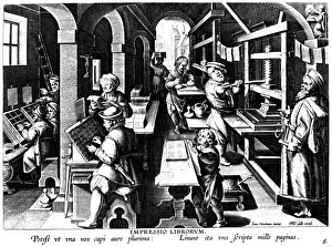 THE PRINTING OF BOOKS. Copper engraving by Theodor Galle (c1570-1633 THE PRINTING OF BOOKS. Copper engraving by Theodor Galle (c1570-1633