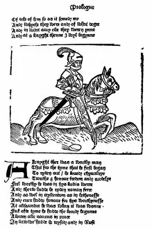 PROLOGUE: THE KNIGHT. Woodcut from the Prologue to Geoffrey Chaucers Canterbury Tales