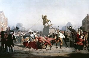 Pulling down the statue of King George III in New York. Oil on canvas by William Walcutt, 1854