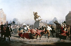 Pulling down the statue of King George III in New York. Oil on canvas by William Walcutt Pulling down the statue of King George III in New York. Oil on canvas by William Walcutt