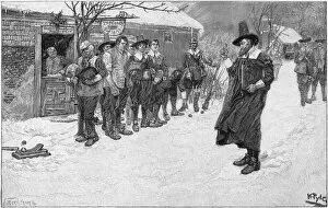A Puritan governor interrupting the Christmas sports in 17th century Massachusetts