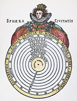 Queen of England and Ireland, 1558-1603. Elizabeth depicted with an astrological diagram of the heavens Queen of England and Ireland, 1558-1603. Elizabeth depicted with an astrological diagram of the heavens